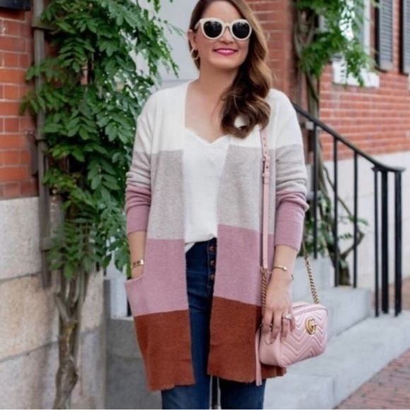 Madewell Color-block Long Open Front Sweater - Picture 4 of 12